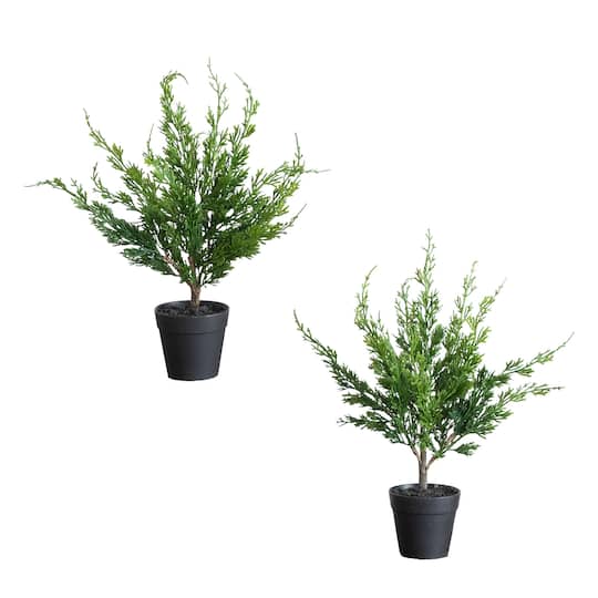 Nearly Natural 18" Unlit Green Artificial Real Touch Winter Mini Cypress Trees, 2ct.